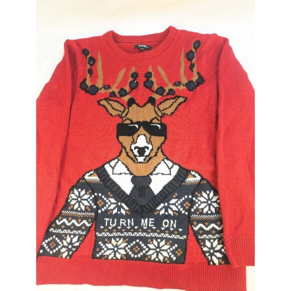 Unisex Ugly Light Up‎ Christmas Sweater Reindeer Medium - Turn Me On - Picture 2 of 11